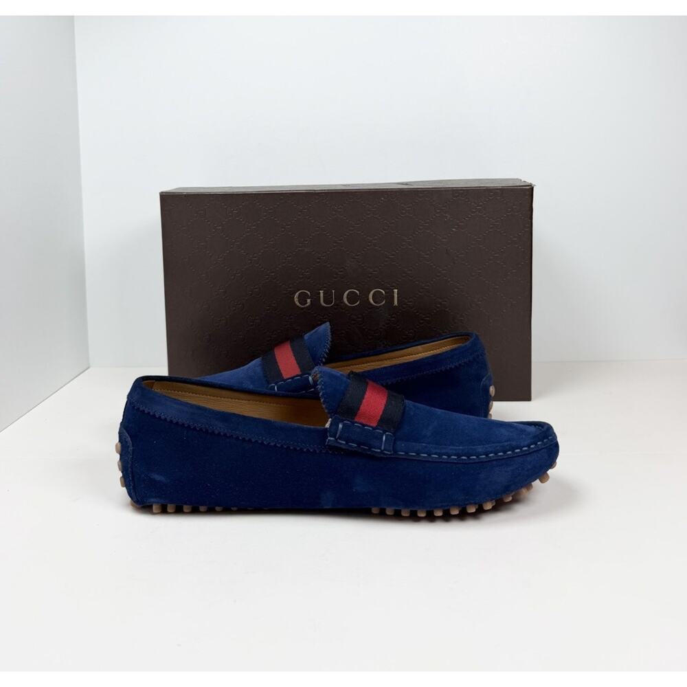 Size 9.5G/10US - Gucci Signature Web Blue Suede Loafers💙 - Picture 4 of 8
